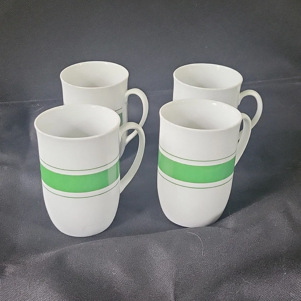 Vintage Leonard Porcelain Green Striped mug set 4